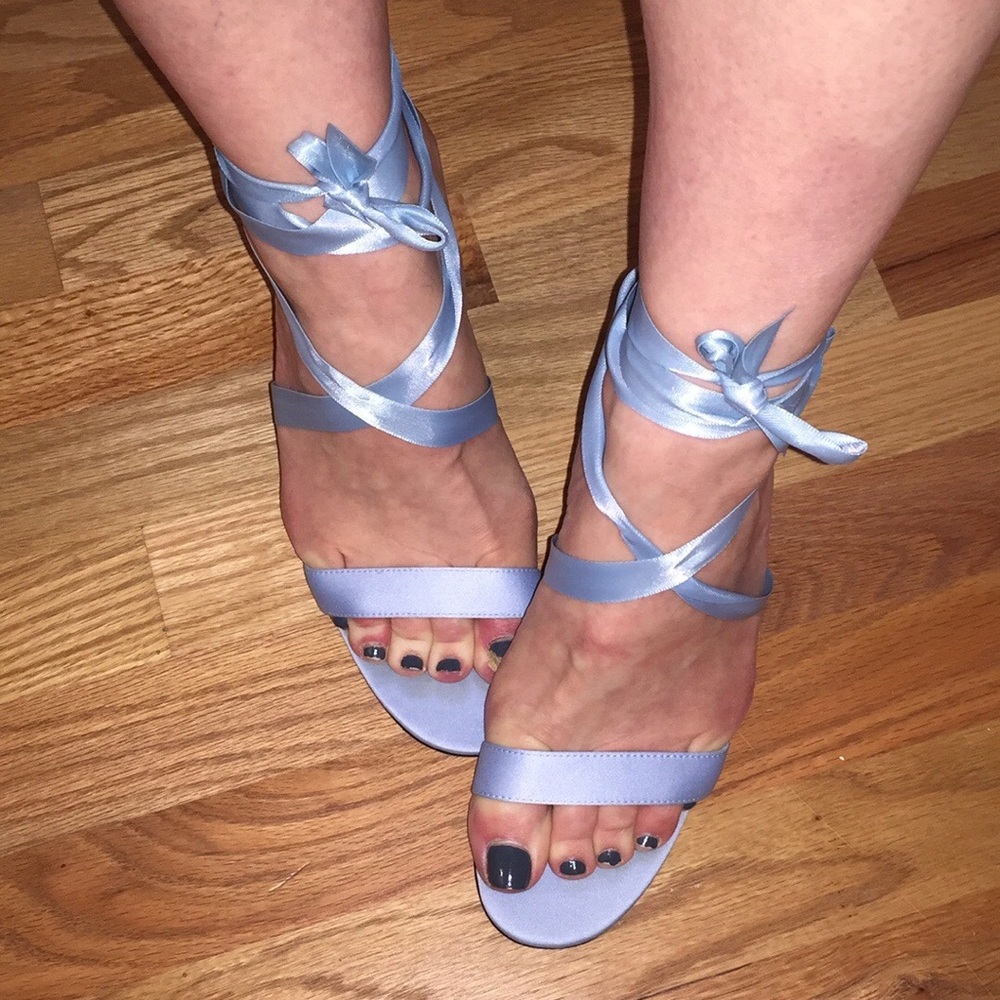 Adorable Blue Satin Lace-Up Sandals